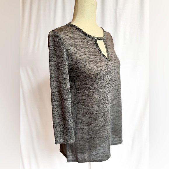 Juicy Couture 3/4-Sleeve Heathered Gray Top with Beaded Neckline - Picture 2 of 5
